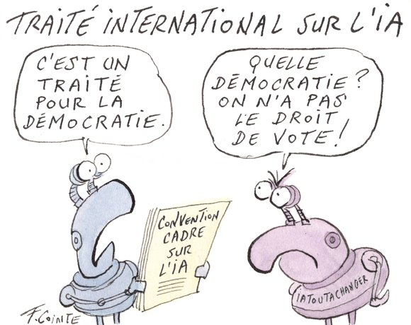 Dessin: Signature d’un premier traité à portée internationale sur l’IA